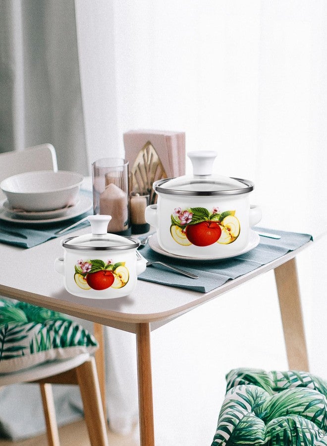 Yardenfun 3Pcs Mini Enamel Soup Pot Flat Bottom Stockpot for Cooking Stews and Noodles Random Design for Home Kitchen Use - Image 4